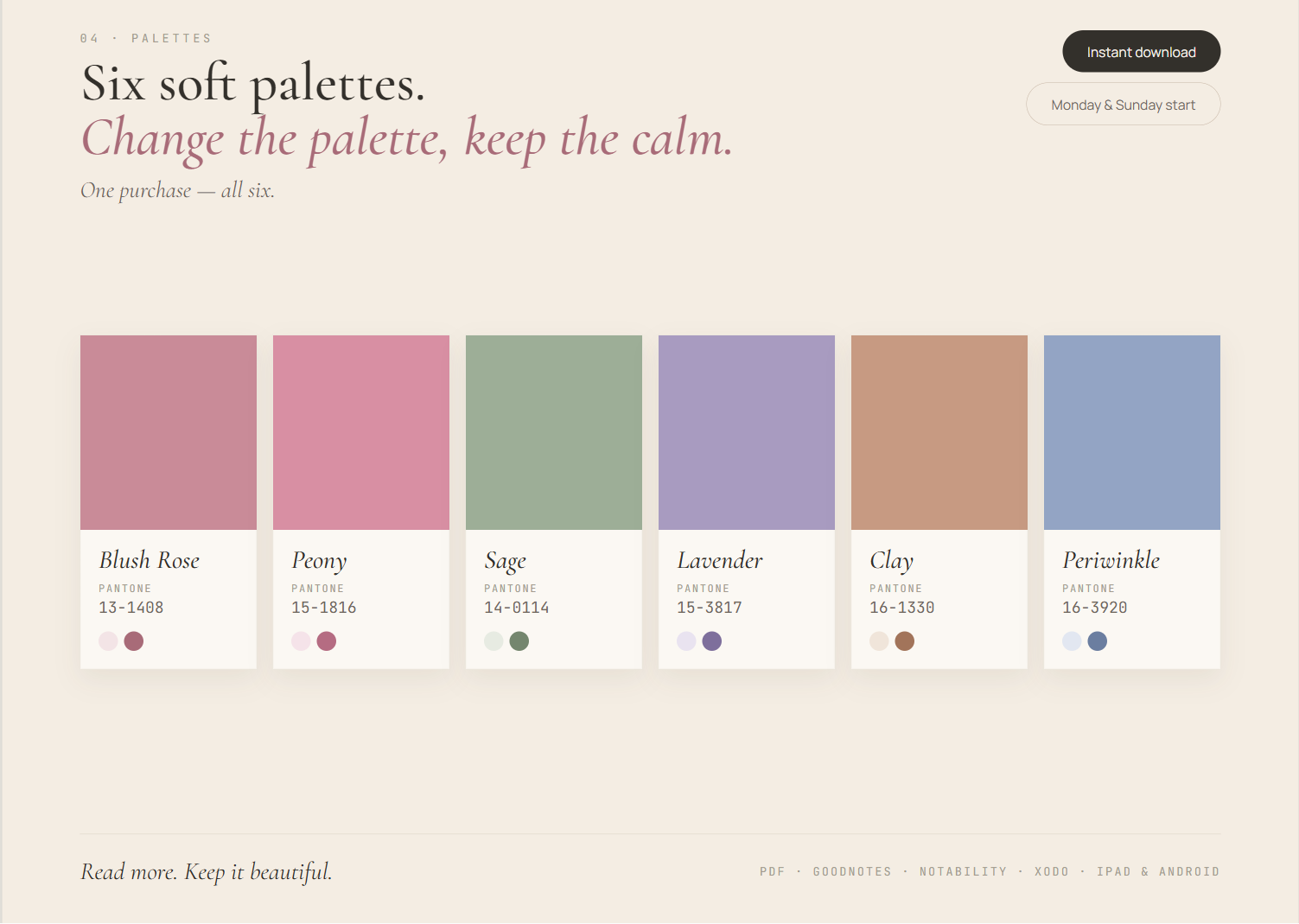 Reading Journal palettes
